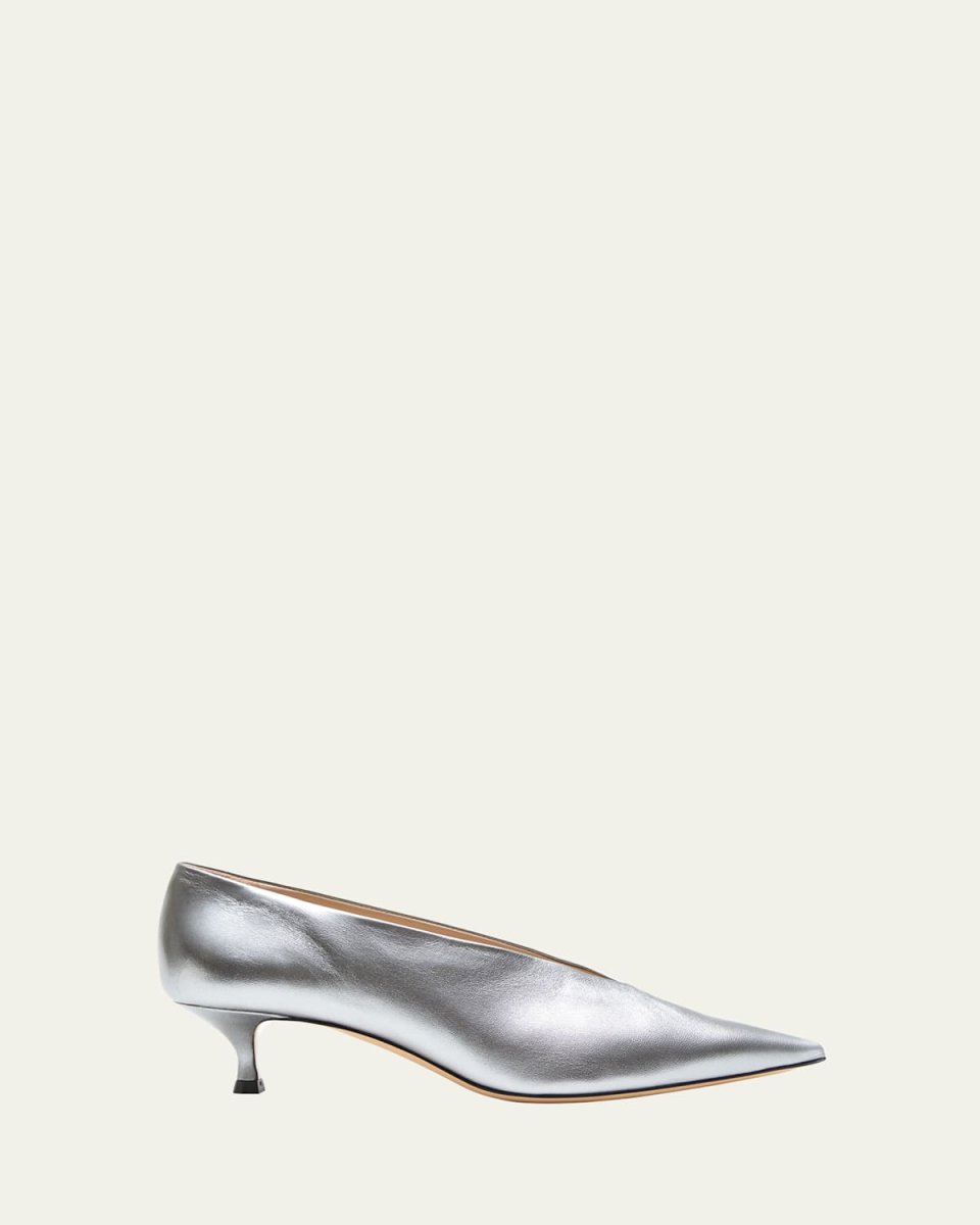 Babouche Metallic Leather Kitten Pumps